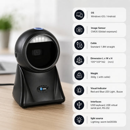 SRK PS9120 1D/2D QR Hands-Free Desktop Omnidirectional  Barcode Scanner