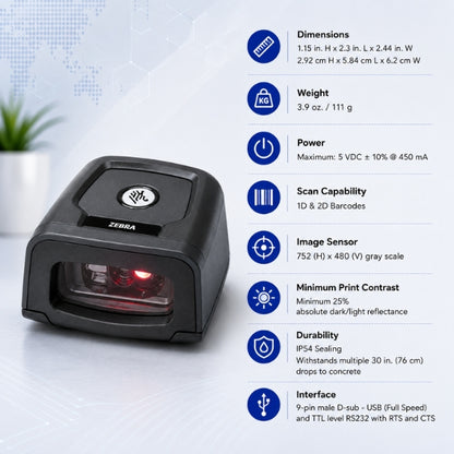 Zebra DS457 SR 1D & 2D Fixed Mount Barcode Scanner | USB