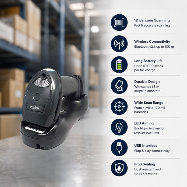 Zebra LI4278 1D Wireless Barcode Scanner | USB
