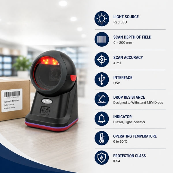 RETSOL PD3500 Omni Directional 1D/2D Presentation Barcode Scanner