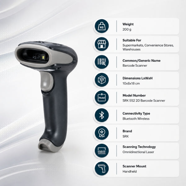 2D Wireless Barcode Scanner |SRK 552| Bluetooth+ USB