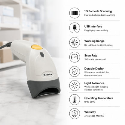 Zebra LS1203 Handheld 1D Laser Barcode Scanner