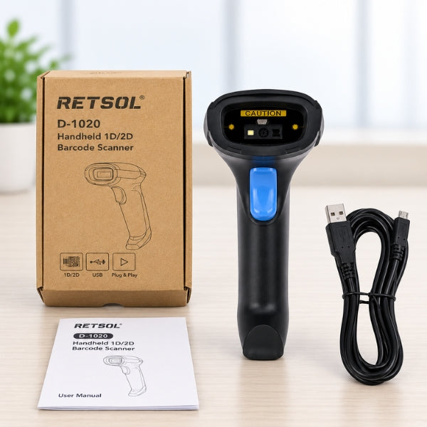 RETSOL D-1020 Handheld 1D/2D Barcode Scanner
