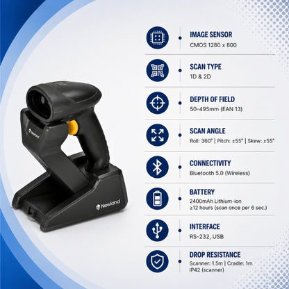 Newland HR32-BT Handheld Scanner |1D/2D Wireless Barcode Scanner | USB