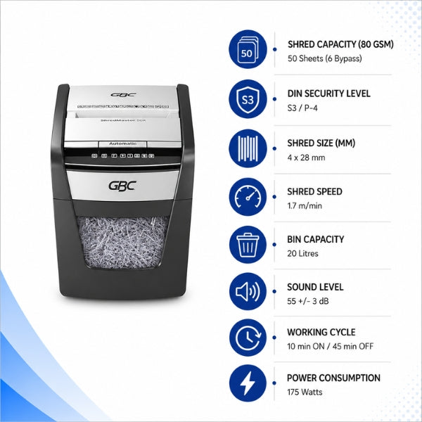 GBC 50X ShredMaster Cross-Cut Auto Feed Personal Paper Shredder 