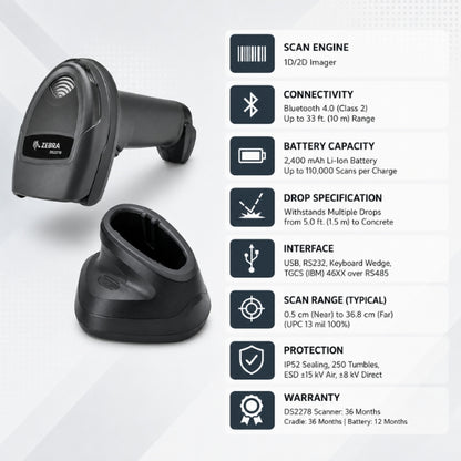 Zebra DS2278 2D Bluetooth Handheld Barcode Scanner