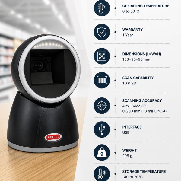 Retsol PD3000 Table-Top Barcode Scanner