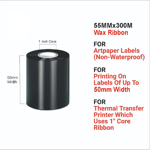 SRK Thermal Transfer Barcode Label Wax Black Ribbon | 55mmX300Mtr