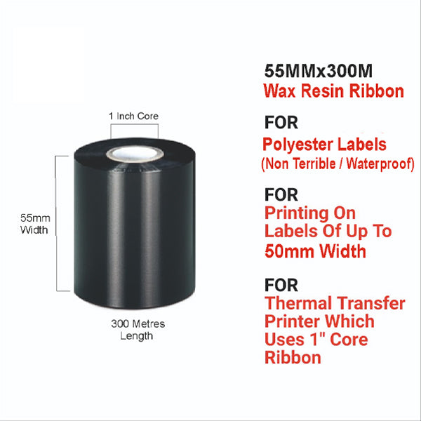 SRK Thermal Transfer Ribbon Wax Resin | 55mm x300 meter