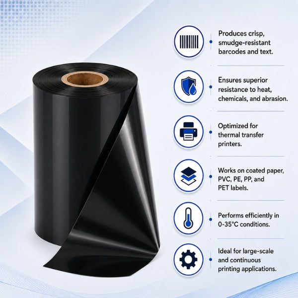 Scratch-proof Resin Wax Black Ribbon Tape