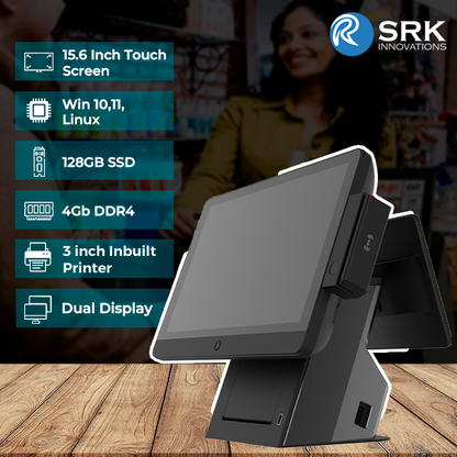 Windows POS | Windows 11 |SRK WD-4125| 15.6" Display | 8+128GB SSD | 3 inch inbuilt Printer | USB