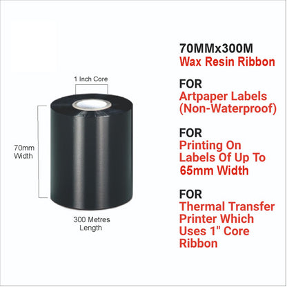 Wax Resin Ribbon | 70mm x 300Mtr | Thermal Transfer