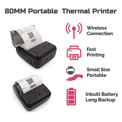 SRK-80B Thermal Printer | Wireless Mobile USB+BT Printer | 3 Inch