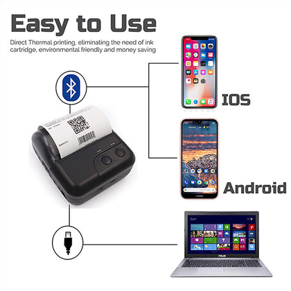 SRK-80B Thermal Printer | Wireless Mobile USB+BT Printer | 3 Inch