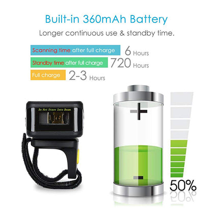 SRK-5500B Wireless Ring Barcode Scanner |  1D and 2D Bluetooth Reader| USB+ Bluetooth
