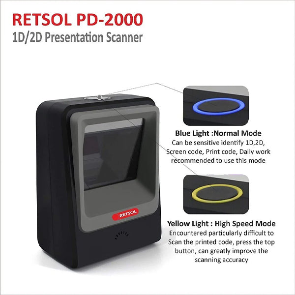 Retsol PD2000 Directional Tabletop Barcode Reader | 1D/2D Barcode Scanner | USB