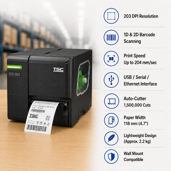 TSC ML241P Industrial Barcode Label Printer | 203 DPI | 118 mm | Direct Thermal