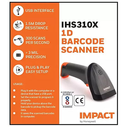 Honeywell IHS 310x 1D Laser Barcode Scanner | USB