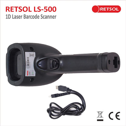 RETSOL LS-500 Handheld 1D Wired Laser Barcode Scanner