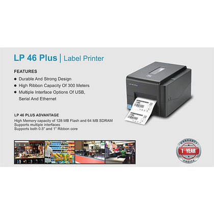 TVS LP46 Plus Desktop Barcode Label Printer | 203 DPI | USB, Serial & Ethernet