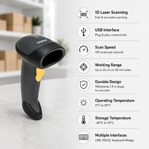 Zebra LS2208 1D Handheld Barcode Scanner