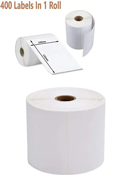 Direct Thermal Shipping Printer Sticker | 100mm x 150mm  | Roll of 400 Labels | White Color